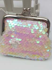 1 pieza Monedero de lentejuelas de 3 pulgadas de colores, monedero de estudiante, bolsa de llavero con escamas de pez, bolsa de almacenamiento de joyas - Multicolor - Ver 12