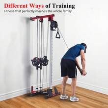 Máquina de tracción y cable LAT montada en la pared, sistema de polea doble, 20 ajustes de altura, capacidad de 400 libras, entrenador de gimnasio en casa de cuerpo completo, diseño que ahorra espacio - Negro y rojo - Ver 9