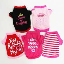 3pcs/5pcs Pet Dog/Cat Kissing Pattern T-Shirt, Pink/Blue/Green/Black, Suitable For Pets Under 10kg - Multicolor - View 8