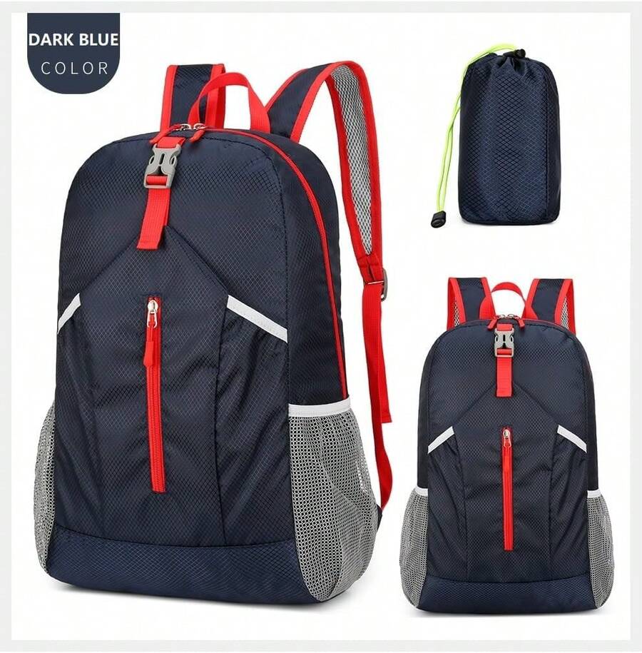Foldable Hiking Backpack Lightweight Packable Basic-Daypack Collapsible Bag Water-Resistant Travel Men Women Camping Cycling Outdoor - Màu xanh lam - Xem 1
