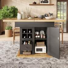 Large Telescopic Table (110–140 X 80 Cm), Folding Kitchen Table For 4–6 People, Extendable Dining Table, Space-Saving Kitchen Table, For Kitchen And Living Room, Dining Table With Wine Rack And Drawers - Black,Natural - 查看 5