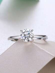 925 Sterling Silver Moissanite Ring, Suitable For Banquet, Party, Official Occasions, Festivals, Valentine's Day, Engagement, Wedding, Anniversary, Birthday Gift, With Certificate - Silver - View 7