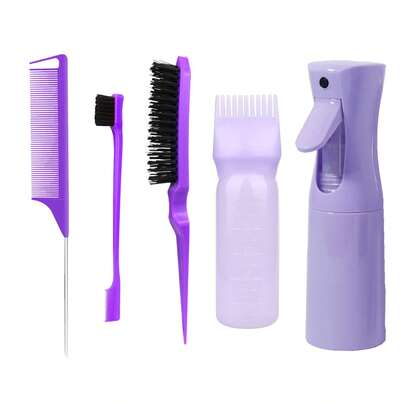 5pcs Hair Styling Tool Set | 6.8oz/200ml Spray Bottle, Root Comb, Tail Comb, Tinting Brush | Professional Accessories For Real & Synthetic Hair Salon Hair Coloring