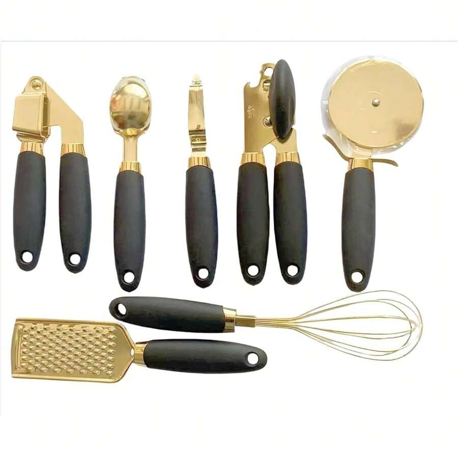 White & Gold Kitchen Tools And Gadgets - Luxe 7PC CooFKing Tools And Gadgets With Anti-Slip Handles, Utensils Set, Gold Kitchen Accessories,Premium Kitchen Gadget Set (Champagne Gold & Black) - Champagnegold & Black - View 1