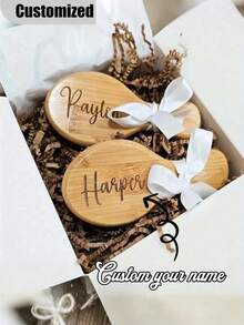 个性化竹制刻字梳，定制伴娘礼物，刻字伴娘木梳，女士礼物，雕花木梳，母亲节礼物，婚礼梳，防静电发梳，便携式发饰，结婚纪念日生日礼物，伴娘礼物，独特节日派对纪念品，多功能，装饰性强，休闲字母，柔软，独特，可定制，个性化，理想的女士礼物，送给女朋友、她、男朋友、朋友 - 彩色 - 查看 6
