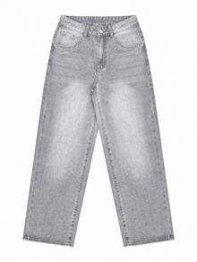 女士灰色直筒牛仔裤 Y2K 休闲水洗宽松牛仔裤 优雅复古直筒裤，2026 夏季款。 - 淺灰色 - 查看 8