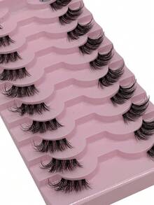 10 Pairs Natural Looking Cat Eye Lashes, Soft & Fluffy False Eyelashes, Transparent Stem Realistic Fake Lashes, Makeup Tools, Suitable For Beginners, Parties, Reusable - Black - View 3