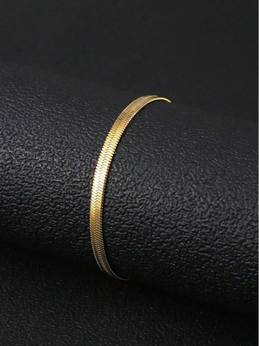 VJS Gold Snake Bone Texture Delicate Bracelet, Minimalist Luxury Metal Bangle, Versatile European & American Ins Style Fashion Accessory - Yellow Gold - View 1