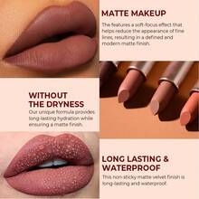 beauty glazed Set de Lápiz Labial Mate, Color Nude, Hidratante, de Larga Duración, Caja de Regalo Cosmético Resistente al Agua - #102 - Ver 5
