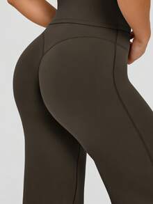 Pantalones de yoga sin costuras para mujer, pantalones acampanados de pierna ancha para entrenamiento de yoga, baile y primavera que levantan el trasero - Café integral - Ver 6