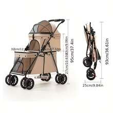Carrito Doble Capa para Mascotas con Mecanismo de Plegado, Paneles de Malla Ventilada y Tela Oxford - Portátil Ligero para Perros y Gatos con Plegado Rápido, Pantallas de Ventana, Beige/ - Ideal para Paseos, Viajes, Visitantes al Veterinario, Uso Interior/Exterior, Diseño Compacto y Construcción Duradera - Gris Claro - Ver 12