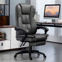 Office Chair, Executive Chair, Swivel Chair, Height-Adjustable With Footrest And Headrest, Ergonomic Chair, Vibration Function, Reclining Office Chair, Massage Function, Faux Leather, Dark Grey, 68.5 X 68.5 X 113-121 Cm - A - View 2