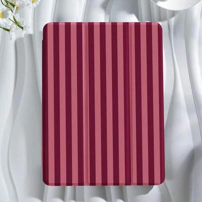 Kingsung Wine Red Striped Tablet Protective Case, Compatible With Ipad 9.7/10.2/10.5/10.9/12.9/Pro 11, Galaxy Tab S6 Lite 10.4", Kindle Paperwhite 12th Gen 2024, Kindle (11th Generation) 2022, Soft Shock-Proof, Smart Stand/Auto Wake/Sleep