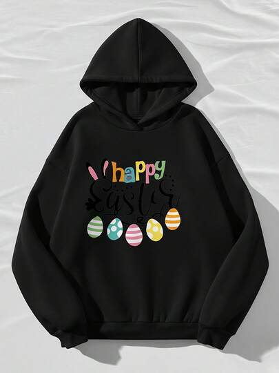 Holiday Outfits, Happy Easter Graphic Hoodie, Long Sleeve Casual Style, Y2K Vibe Festive, Spring Look"Vibe And Lookfbablle For Daily H Hoodiefbadu,Back To Ycho O,Hoodiefbadu,Tlefbachve,Back To Scho O Pullover Look-P-386642735ll"