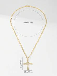 1pc European & American Classic Copper Inlaid Zirconia Heart Cross Pendant Necklace, Limited Edition "Light Of Protection", Suitable For Christmas/Thanksgiving/Halloween/Mother's Day/Valentine's Day Couples/Friends/Communion, Daily & Holiday Wear, Prayer - Yellow Gold - View 4