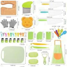 50 piezas herramientas cocina para niños cuchillos utensilios juego para cocinar cortar pasteles frutas verduras - verde - Ver 1