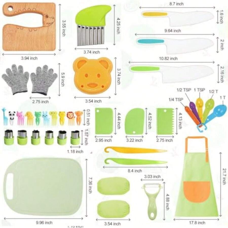50 piezas herramientas cocina para niños cuchillos utensilios juego para cocinar cortar pasteles frutas verduras - verde - Ver 1