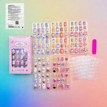 120pcs Square Cartoon Pattern Soft Gel Nail Stickers, Minimalist Style, Suitable For Girls And Kids, Super Cute DIY Fake Nails - Multicolor - View 13