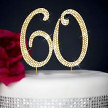 Large 0-9 Gold Rhinestone Number Cake Topper, Birthday Cake Decoration, Anniversary Cake Decor For 10th, 16th, 18th, 21st, 30th, 40th, 50th, 60th, 70th, 80th, 90th Birthday - Multicolor - View 1