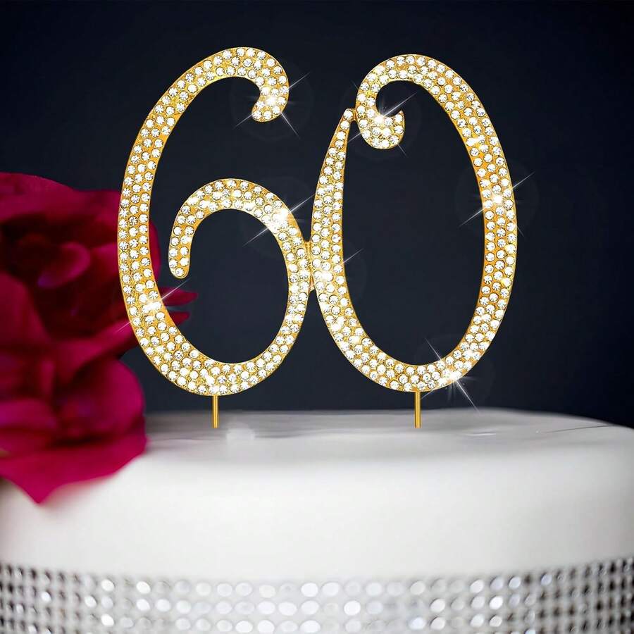 Large 0-9 Gold Rhinestone Number Cake Topper, Birthday Cake Decoration, Anniversary Cake Decor For 10th, 16th, 18th, 21st, 30th, 40th, 50th, 60th, 70th, 80th, 90th Birthday - Multicolor - View 1