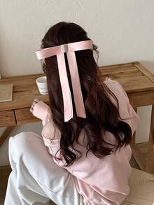 1件装女士发饰 新款磁性蝴蝶结发夹，甜美优雅公主风蝴蝶结发爪，可拆卸丝带蝴蝶结小发夹，适合日常或约会使用 - 粉色 - 查看 6