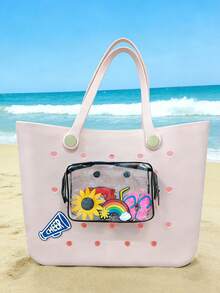 New Bogg Beach Makeup Bag,Beach Accessories, Toiletry Bag,Travel Accessories;Travel Essentials; Multi Color Insert Accessory Compatible, For Decorative Charm Inserts,Suitable For Travel And Outings, Water-Tight - Ideal For Travel,Versatile Inner Organizers,Waterproof, Wear-Resistant, Easy To Clean, Suitable For Bogg Bags, Transparent Bogg Cosmetic Bag With Phone Holder, Compartmentalized Internal Storage Compatible Travel Cosmetic Bag - Multicolor - View 8
