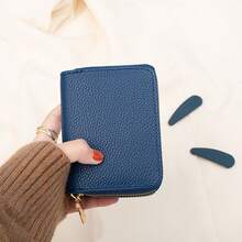 Billetera minimalista de unicolor estilo japonés con gran capacidad, múltiples ranuras para tarjetas, monedero, billetera mini, billetera pequeña, billetera para monedas para mujer, regalo del Día de la Madre, esencial para cruceros, clip para dinero - Multicolor - Ver 7