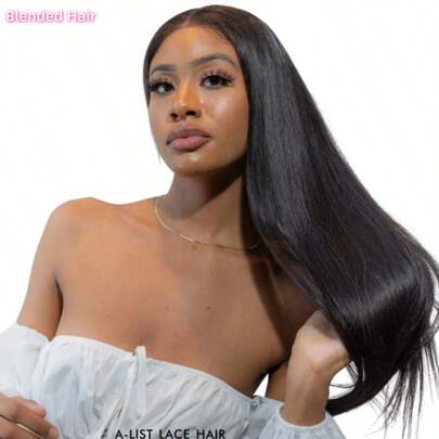 1pc Elegant 30-Inch Long Yaki Kinky Straight Wig In Natural Black - 180% Density, Deep Lace Front, High-Temperature Synthetic Fiber, Versatile Style