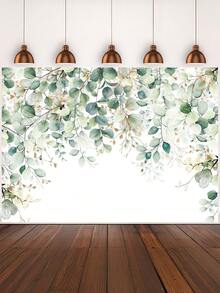 1件绿色桉树叶墙面摄影背景布，水彩春季自然派对横幅，59.1*39.4/82.7*59.1/106.3*70.9英寸新生儿派对生日拍照背景，室内外婚礼装饰用品 - 彩色 - 查看 3