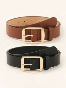 Set de 2/3 piezas de cinturón de mujer de piel de PU con hebilla brillante - Accesorio versátil adecuado para primavera para combinar con vaqueros, vestidos y atuendos casuales - Multicolor A - Ver 11