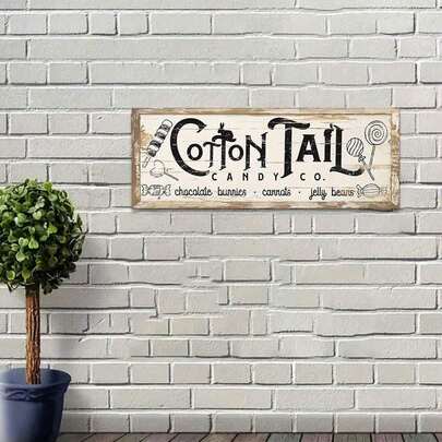复活节装饰用品 乡村复活节兔子棉尾兔标志 糖果店室内装饰 木板墙饰 悬挂式木制配件 创意礼品装饰 复活节派对用品