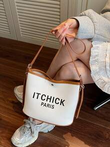 Women's Bucket Bag, Fashionable Casual Straw Woven Shoulder Crossbody Bag, Drawstring Closure Small Handbag - Brown - View 5