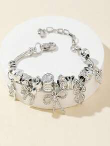 1pc Luxury Elegant DIY Handmade Beaded, Rhinestone, Bowknot, Star, Music Note Adjustable & Detachable Women's Bracelet, Suitable As Gift For Ladies, Suitable For Bar, Nightclub, Travel, Party, Casual Everyday Wear - Silver - View 10