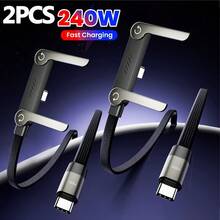 Tangle-Free Hot Item 2PCS Foldable Stand Braided Data Cable 240W Type C To Type C Fast Charging Cable Type C Data Cable With Stand Function Spring Easter Gift - Google - View 3