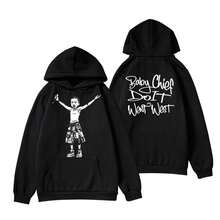 BabyChiefDoit WENT WEST Streetwear Hoodie Graphic Print Adjustable Drawstring Unisex Oversized Fit - 黑色 - 查看 1