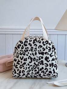 Portable Insulated Lunch Bag; Thickened Cute Fruit Lunch Bag For Students; Leopard Print Lunch Bag - Black and White - View 11