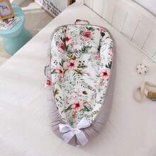 1 件装花朵图案便携式婴儿睡窝，超柔软舒适，带枕头 - 彩色 - 查看 9