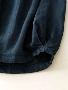 Comfortable Casual High Waist Elastic Linen Drape Pants, Suitable For Autumn & Summer Spring - Navy Blue - View 5