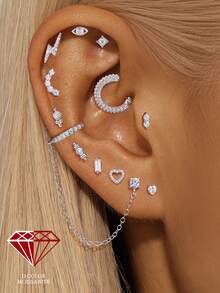 EleRunis 1PC 0.1ct Moissanite Diamond 925 Sterling Silver Star Heart Asymmetric Evil Eye Stud 18K Gold Plated Flat Back Cartilage Helix Piercing Bridal Jewelry For Daily Wear Wedding Party Engagement Anniversary Valentine's Day - Silver - View 1