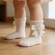 Baby Girl Socks With Bows Soft Pearl Bunny Infant Princess Dress Socks Toddler Ruffle Socks - Beige - View 2