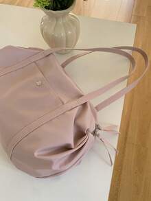 手工褶皱饺子造型轻便尼龙芭蕾瑜伽包，手提单肩包，韩式健身包，适合工作和旅行 - 粉色 - 查看 3