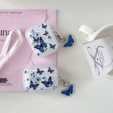 Blue Butterfly Design Protective Case Compatible With Apple Bluetooth Earphones, Shockproof And Scratch-Resistant Cover Compatible With Apple Bluetooth Wave Earphone Case - Clear - View 2