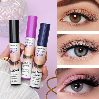 1 pieza Máscara negra natural volumizadora 4 en 1: alargadora, rizadora, a prueba de manchas, resistente al agua y al sudor, sin grumos, Neto: 13g