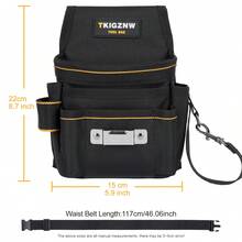 Tool Belt Pouch, Black Nylon With 18 Pockets, Adjustable Waist Belt, Tear Resistant 900D Material - Black - View 7