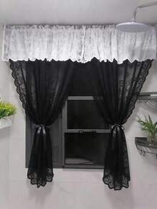 1 chiếc rèm ren trắng trang trí phía trên cửa sổ, không cần khoan, thích hợp cho nhà bếp, phòng ngủ, bệ cửa sổ, rèm voan kiểu công chúa (không bao gồm dây buộc) - Nhiều màu - Xem 5