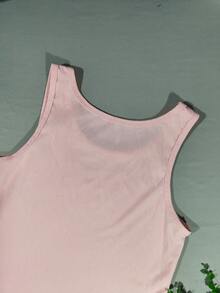 Versatile Pink Round Neck Sexy Minimalist Backless Camisole, Fitted Breathable Casual Sleeveless Top For Women - Pink - View 10