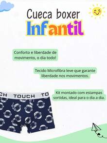 5 Cuecas Boxer Infantil Menino Microfibra Forrada Resistente - Sortido P - Visão 2