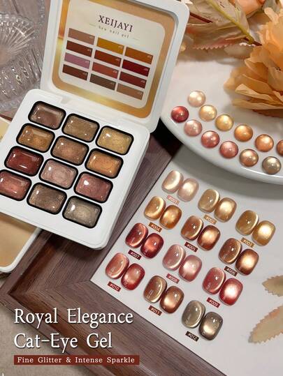 XEIJAYI 12色凝胶指甲油 - 半固态指甲油，适合DIY美甲、韩式美甲，高饱和度闪亮凝胶，适用于美甲沙龙