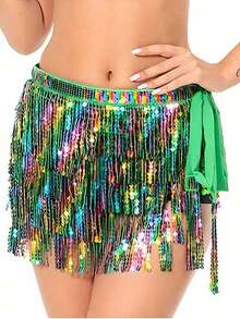 亮片裹身裙肚皮舞臀巾流苏裙闪亮流苏裙狂欢派对女装 - 彩色 - 查看 19