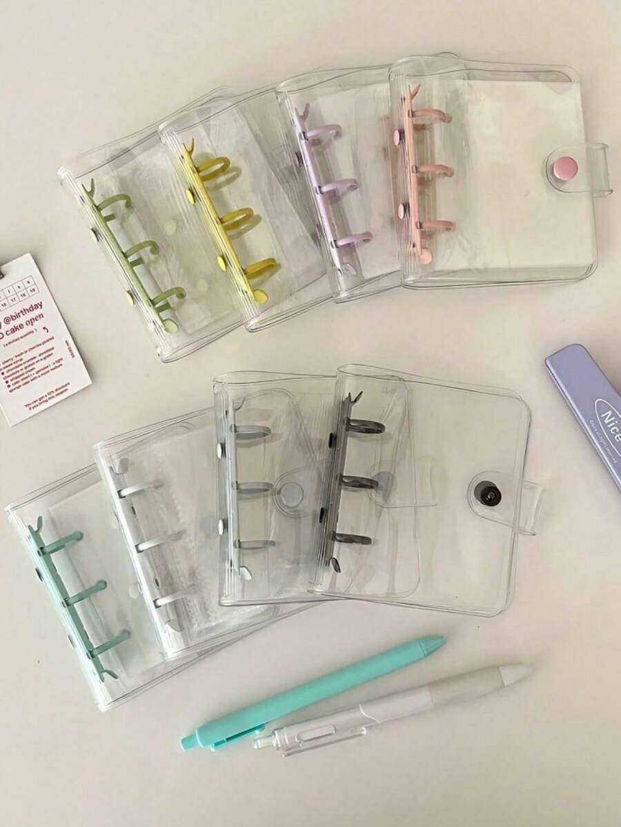 A8 Transparent PVC Cover 3-Ring Binder, Student Loose Leaf Notebook, Photo Album - Multicolor - View 1